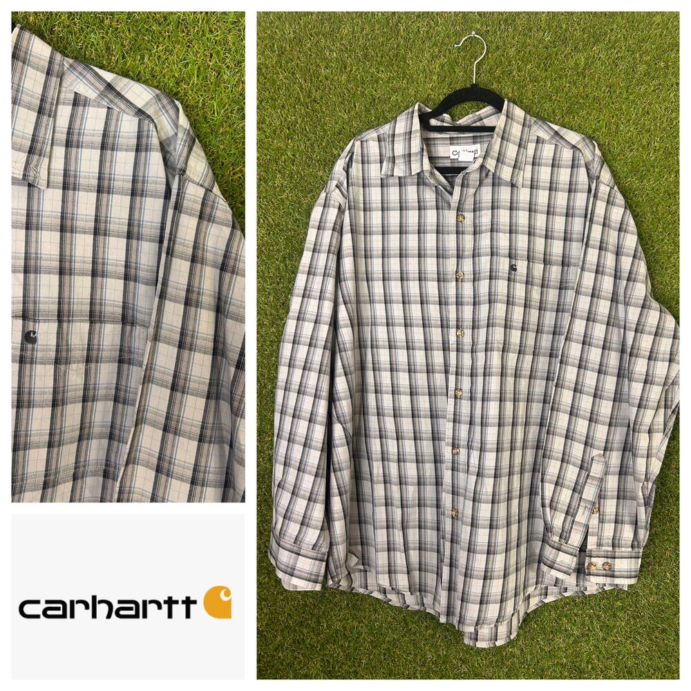 Carhartt Mens Plaid Work Shirt Cotton Heavy Duty Button‎ Down Size 2XL